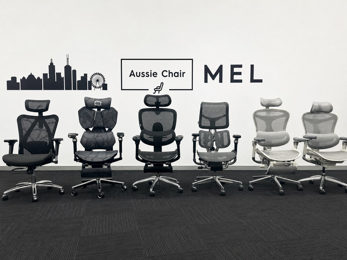 Sihoo ergonomic chairs lined up in the Aussie Chair Melbourne showroom